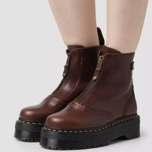 DR. MARTENS JETTA ZIPPED SENDAL LEATHER PLATFORM BOOTS in Dark Brown MSRP$250 - Picture 2 of 16